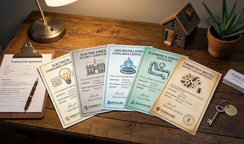 Compliance certificates for property sale in South Africa — electrical, gas, beetle, plumbing and pool CoC
